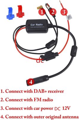 RG174 Cable DAB Car Radio Signal Amplifier with DAB Splitters and Impedance 75ohm
