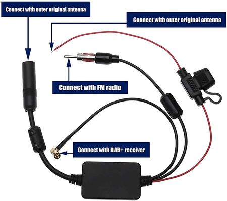 RG174 Cable DAB Car Radio Signal Amplifier with DAB Splitters and Impedance 75ohm